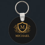 Personalisierter Name des Monogramms Schlüsselanhänger<br><div class="desc">Schwarz und Gold Personalisiert Stylish Monogram Name. Für weitere Anpassungen klicken Sie bitte auf die Schaltfläche "Anpassen" und verwenden Sie unser Designwerkzeug,  um diese Vorlage zu ändern.</div>