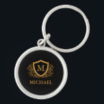 Personalisierter Name des Monogramms Schlüsselanhänger<br><div class="desc">Schwarz und Gold Personalisiert Stylish Monogram Name. Für weitere Anpassungen klicken Sie bitte auf die Schaltfläche "Anpassen" und verwenden Sie unser Designwerkzeug,  um diese Vorlage zu ändern.</div>