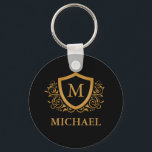 Personalisierter Name des Monogramms Schlüsselanhänger<br><div class="desc">Schwarz und Gold Personalisiert Stylish Monogram Name. Für weitere Anpassungen klicken Sie bitte auf die Schaltfläche "Anpassen" und verwenden Sie unser Designwerkzeug,  um diese Vorlage zu ändern.</div>