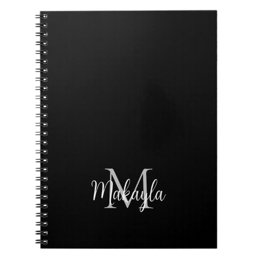 Personalisierter Name des Monogramms Schwarz Notizblock (Vorderseite)