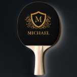 Personalisierter Name des Monogramms Tischtennis Schläger<br><div class="desc">Schwarz und Gold Personalisiert Stylish Monogram Name. Für weitere Anpassungen klicken Sie bitte auf die Schaltfläche "Anpassen" und verwenden Sie unser Designwerkzeug,  um diese Vorlage zu ändern.</div>