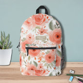 Personalisierter Name des Peach Watercolor Floral Bedruckter Rucksack