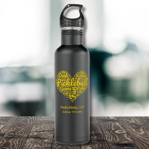 Personalisierter Name des Pickleball-Players Herzd Edelstahlflasche