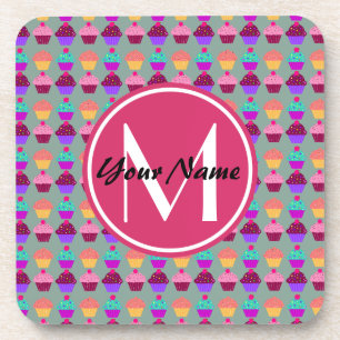 Personalisierter Name des Pink Cupcake, benutzerde Getränkeuntersetzer