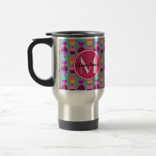 Personalisierter Name des Pink Cupcake, benutzerde Reisebecher (Links)