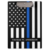 Personalisierter Name des Polizeibeamten Thin Blue Klemmbrett (Vorderseite)