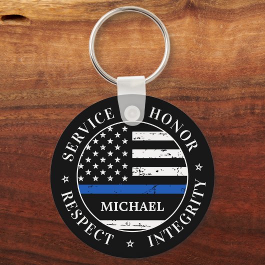 Personalisierter Name des Polizeibeamten Thin Blue Schlüsselanhänger (Vorderseite)