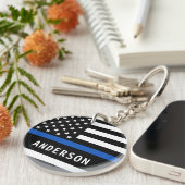 Personalisierter Name des Polizeibeamten Thin Blue Schlüsselanhänger (Vorderseite rechts)