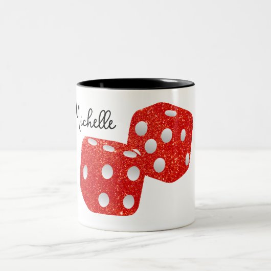 Personalisierter Name des Red Glitzer Dice Zweifarbige Tasse (Mittel)
