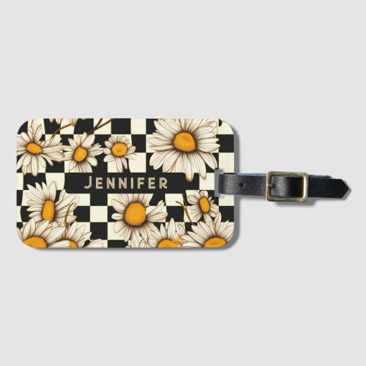 Personalisierter Name des Retro Groovy Daisy Check Gepäckanhänger (Vorderseite (Horizontal))