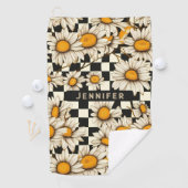 Personalisierter Name des Retro Groovy Daisy Check Golfhandtuch (Insitu)