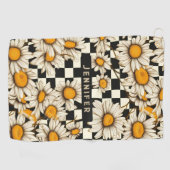 Personalisierter Name des Retro Groovy Daisy Check Golfhandtuch (Horizontal)