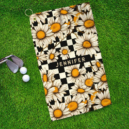 Personalisierter Name des Retro Groovy Daisy Check Golfhandtuch
