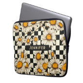 Personalisierter Name des Retro Groovy Daisy Check Laptopschutzhülle (Vorderseite Links)