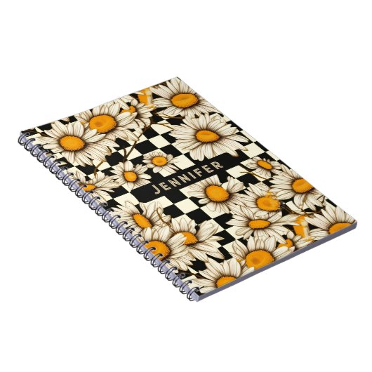 Personalisierter Name des Retro Groovy Daisy Check Notizblock (Rechte Seite)