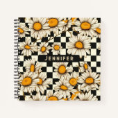 Personalisierter Name des Retro Groovy Daisy Check Notizblock (Vorderseite)