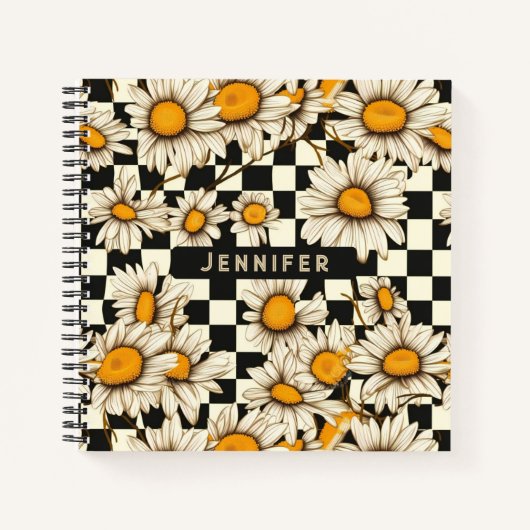 Personalisierter Name des Retro Groovy Daisy Check Notizblock (Vorderseite)