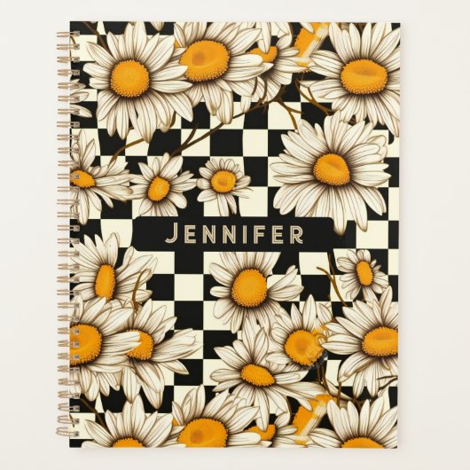 Personalisierter Name des Retro Groovy Daisy Check Planer (Vorderseite)