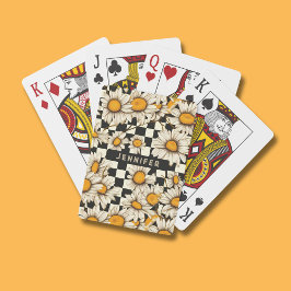 Personalisierter Name des Retro Groovy Daisy Check Spielkarten