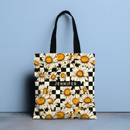 Personalisierter Name des Retro Groovy Daisy Check Tasche
