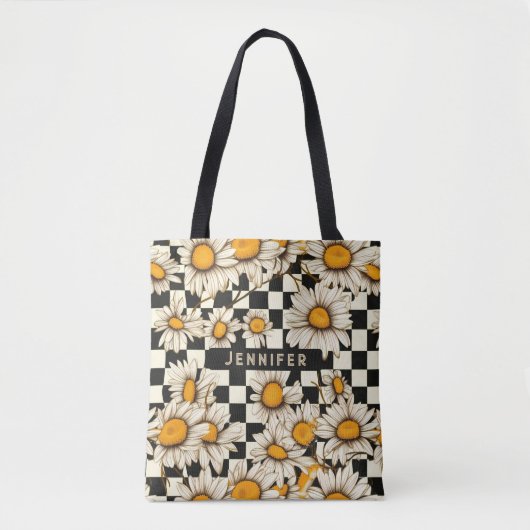 Personalisierter Name des Retro Groovy Daisy Check Tasche (Vorderseite)