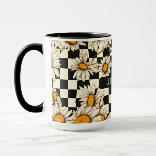 Personalisierter Name des Retro Groovy Daisy Check Tasse (Links)