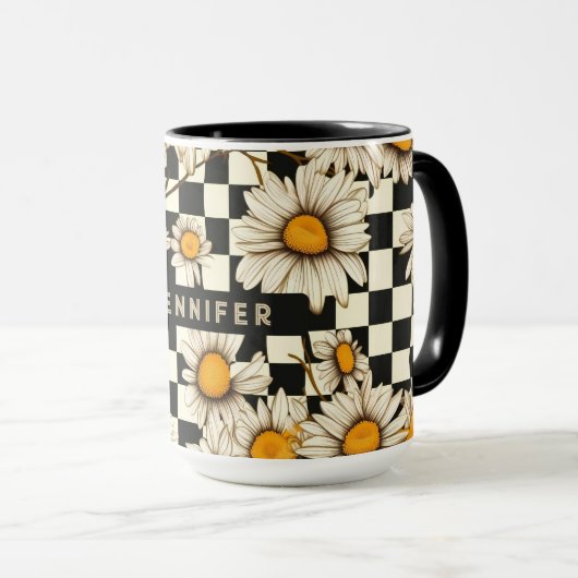 Personalisierter Name des Retro Groovy Daisy Check Tasse (VorderseiteRechts)