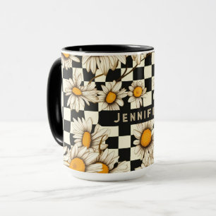 Personalisierter Name des Retro Groovy Daisy Check Tasse