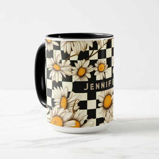 Personalisierter Name des Retro Groovy Daisy Check Tasse (Vorderseite Links)