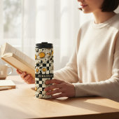 Personalisierter Name des Retro Groovy Daisy Check Thermosbecher