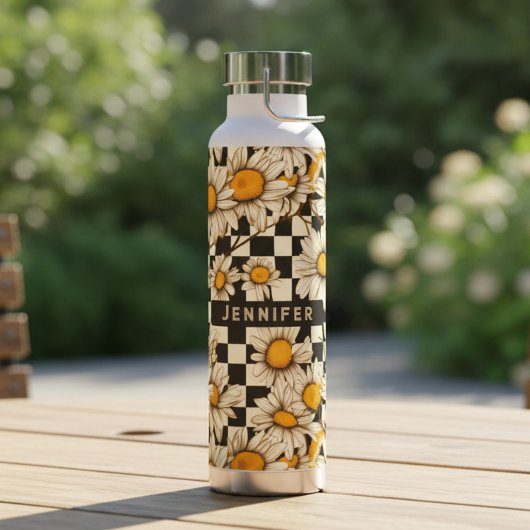 Personalisierter Name des Retro Groovy Daisy Check Trinkflasche