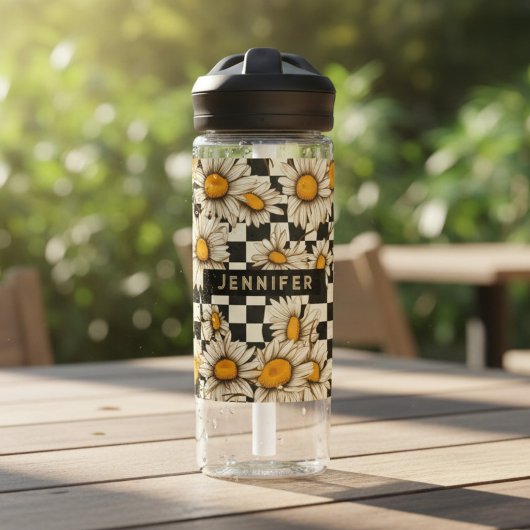Personalisierter Name des Retro Groovy Daisy Check Trinkflasche