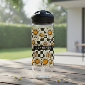 Personalisierter Name des Retro Groovy Daisy Check Trinkflasche