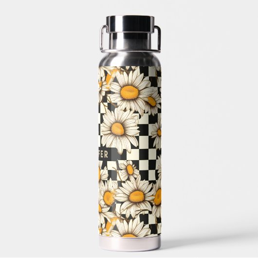 Personalisierter Name des Retro Groovy Daisy Check Trinkflasche (Rückseite)