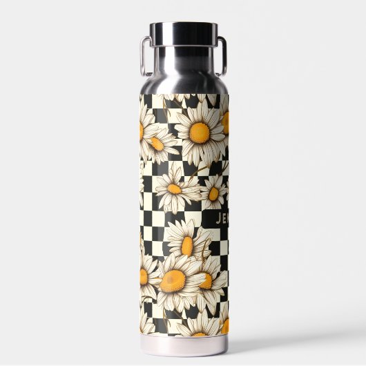 Personalisierter Name des Retro Groovy Daisy Check Trinkflasche (Vorne)