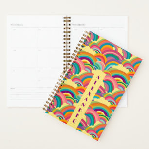 Personalisierter Name des Retro-Regenbogenmusters Planer