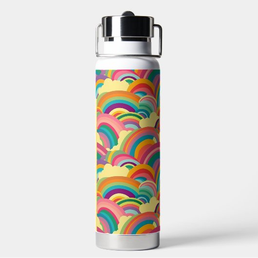 Personalisierter Name des Retro-Regenbogenmusters Trinkflasche (Hinten)