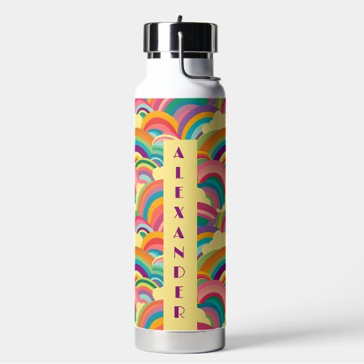 Personalisierter Name des Retro-Regenbogenmusters Trinkflasche (Links)