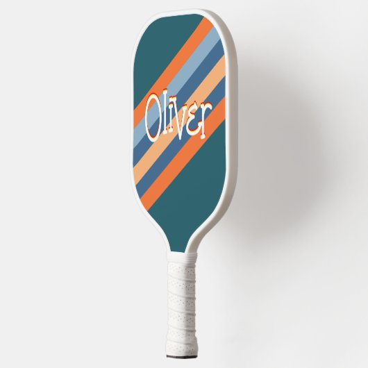 Personalisierter Name des Retro Stripes-Musters Pickleball Schläger (Links)