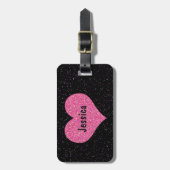 Personalisierter Name des rosa Herzens Gepäckanhänger (Vorderseite vertikal)