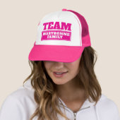 Personalisierter Name des rosa Teams oder Familien Truckerkappe (Beispiel)