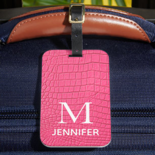 Personalisierter Name des rosa Texturledermonogram Gepäckanhänger