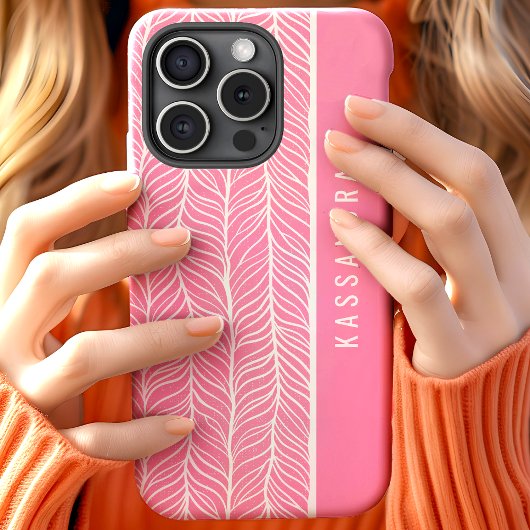 Personalisierter Name des rosa und weißen Herringb Case-Mate iPhone Hülle