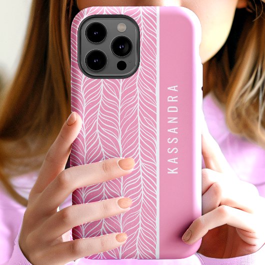 Personalisierter Name des rosa und weißen Herringb Case-Mate iPhone Hülle