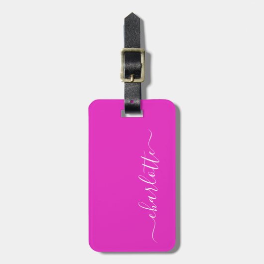 Personalisierter Name des rosafarbenen Skripts Gepäckanhänger (Vorderseite vertikal)
