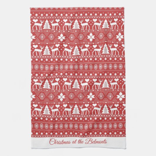 Personalisierter Name des Roten Skandinaviens Weih Geschirrtuch (Vertikal)