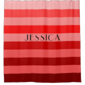 Personalisierter Name des roten Streifens Duschvorhang (Vorderseite)