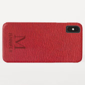 Personalisierter Name des roten textilen Ledermono Case-Mate iPhone Hülle (Rückseite (Horizontal))