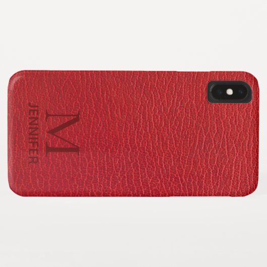 Personalisierter Name des roten textilen Ledermono Case-Mate iPhone Hülle (Rückseite (Horizontal))