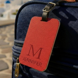 Personalisierter Name des roten textilen Ledermono Gepäckanhänger